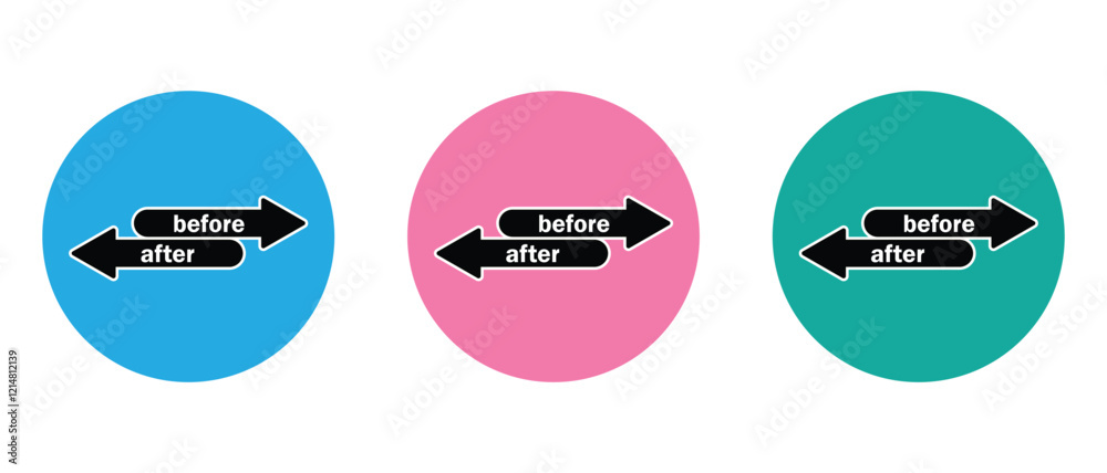 Poster before and after arrow set. before after arrow symbol vector, icon isolated on white background. bef