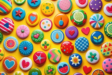 Naklejka premium Colorful Badge Set Minimalist Photography - Flat Lay Stock Photo