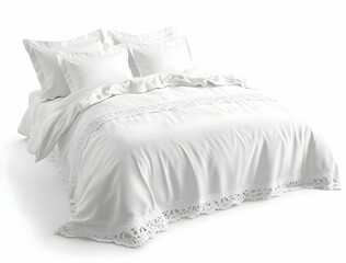 Elegant White Bedding Set with Crochet Lace Detail