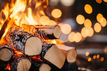 A clean, geometric design of a glowing hearth symbolizing warmth and comfort, with soft shadows and warm hues