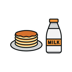 Milk and pancake set food icon featuring a clean and modern design, ideal for breakfast menus, food delivery services, and cafe branding