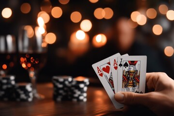 A close-up of hands flipping through a stack of playing cards idly, with a faint look of disinterest in the background
