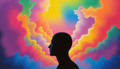 Abstract mental landscape human silhouette with swirling emotional colors