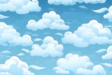 Cartoon Clouds Seamless Pattern Filling the Blue Sky with Soft, Fluffy White Clouds