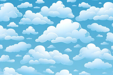 Cartoon Clouds Float Across a Bright Blue Sky Seamlessly, Creating a Cheerful and Whimsical Atmosphere