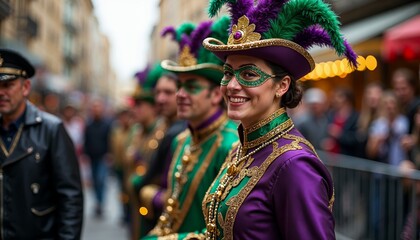 Fototapeta premium Carnival carnival parade, people in costumes. Concept of celebration, festival, and fun.