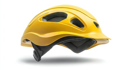 Fototapeta premium A yellow safety construction helmet with a robust design, isolated on a white background with a soft shadow beneath it