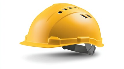 Fototapeta premium A yellow safety construction helmet with a robust design, isolated on a white background with a soft shadow beneath it