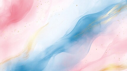 Obraz premium Abstract watercolor background with pink and blue hues and gold speckles texture