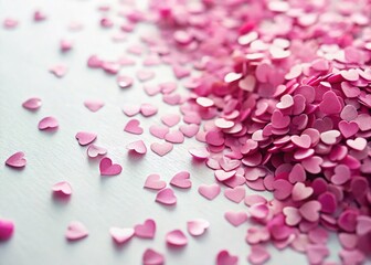 Colorful Pink Confetti Hearts Scattered on White Background - Festive Stock Photo