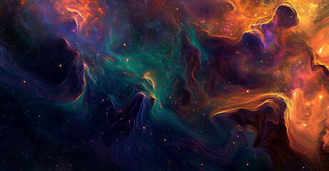 a colorful nebula with stars and galaxies in the background, detailed photo of an abstract nebular structure, cosmic scene with vibrant colors.