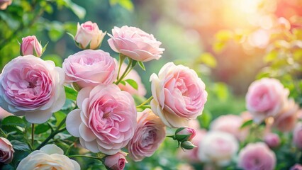 Soft Focus Light Pink Roses in Garden, pastel colors