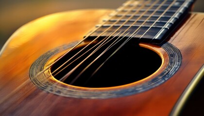 Obraz premium Close-up of an acoustic guitar showcasing its intricate details.