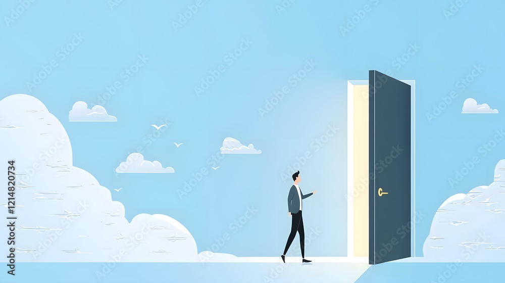 Aufkleber silhouette of a determined individual stepping through an open door symbolizing career growth succes