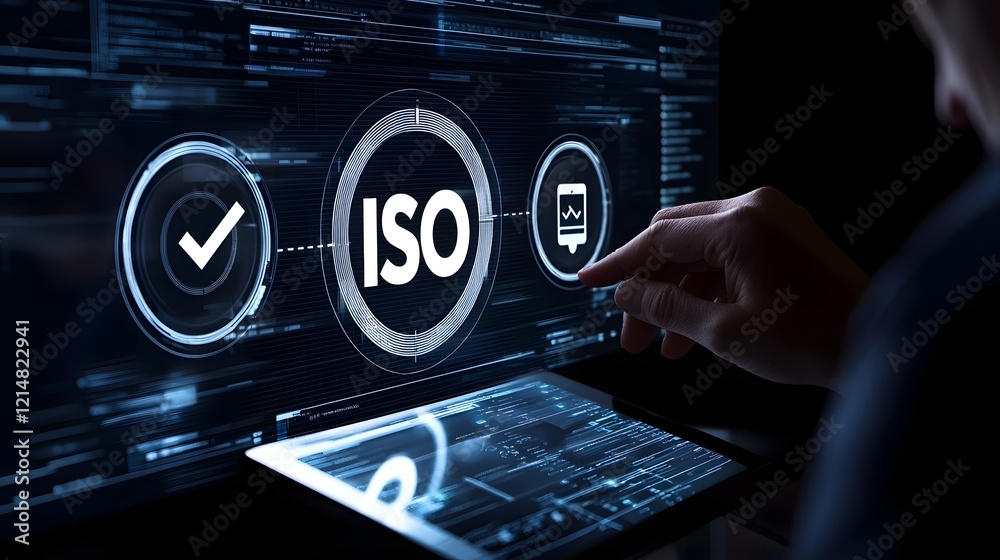Fototapete Seamless of ISO compliance systems with digital certification tracking automated audits and cloud based assurance solutions to streamline business processes and enhance efficiency