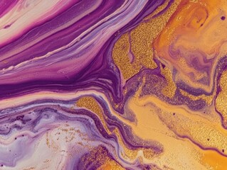 Abstract gold and purple marble background with swirling textures and rich hues