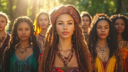 Fototapeta premium Diverse Women United, Celebrating Culture and Strength in Nature