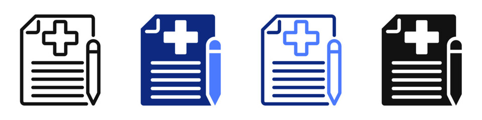 Obraz premium Vector icon or logo of medical document with pen related to medical insurance, doctor's prescription, diagnosis. Symbol for website or app ui, logo design, illustration