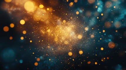 Fototapeta premium Realistic lens flares in golden and blue tones illuminating a dark background with subtle cosmic patterns