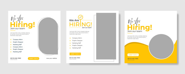 Modern and creative hiring square banner template design for social media post Flat Hiring announcement social media post design, Hiring recruitment open vacancy design info label template. 