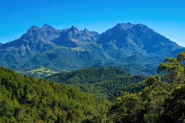 Majestic mountain range under a clear blue sky