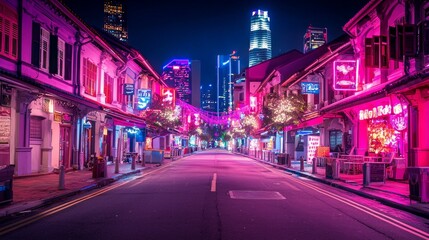Obraz premium Twilight of Time: Cinematic Collide of Old and New in Neon Cityscape