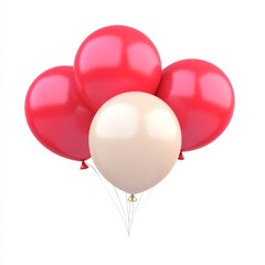 Four colorful balloons-three red and one cream-floating together, perfect for celebrations and festive occasions.