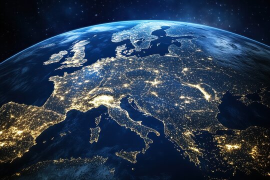Europe night lights earth globe space background
