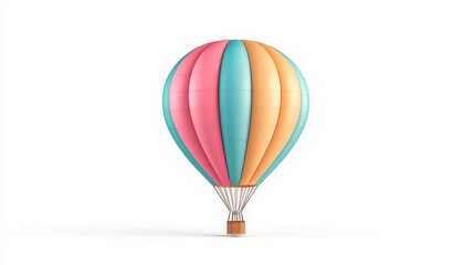 Fototapeta premium A vibrant hot air balloon floating gracefully against a plain backdrop. The colorful stripes create a cheerful, adventurous spirit that inspires exploration.