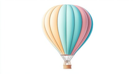 Obraz premium A vibrant hot air balloon floats gracefully in a clear sky, showcasing soft pastel colors. Ideal for travel and adventure-themed visuals.