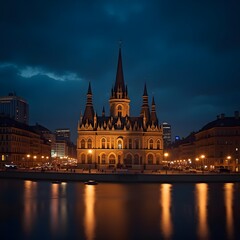 Fototapeta premium Enchanting Urban Nightscape of Historic Building with Bokeh Effect