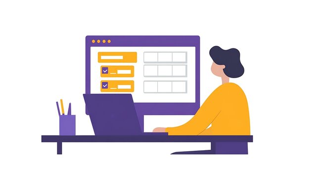 A person sitting at a desk with a laptop showing a digital productivity tracker