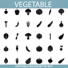 Editable Vegetable Silhouettes Beet, Pepper, Broccoli, Carrot Set