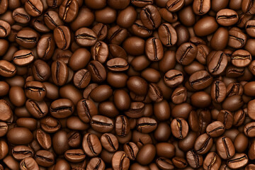 Naklejka premium Close-up of Roasted Coffee Beans Creates a Rich, Aromatic Texture for Background or Design Element.