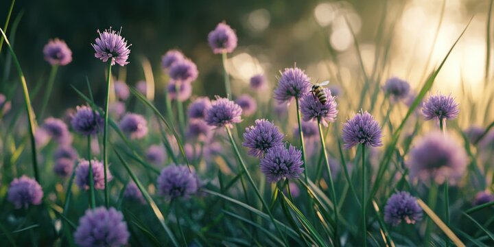 Close-up of vibrant purple flowers in a sunlit meadow, representing springtime and natural beauty.