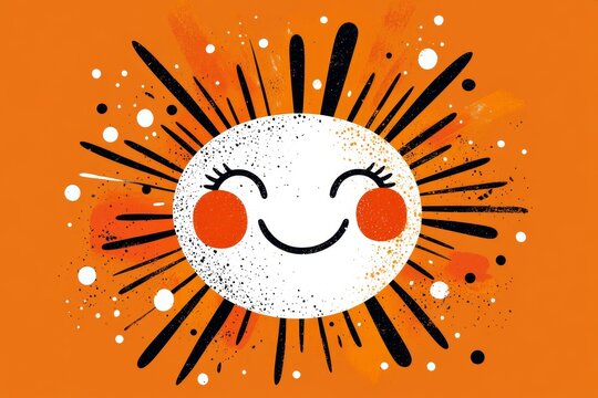 A minimalist representation of a smiling face with raised eyebrows, radiating lines around it to emphasize excitement and happiness