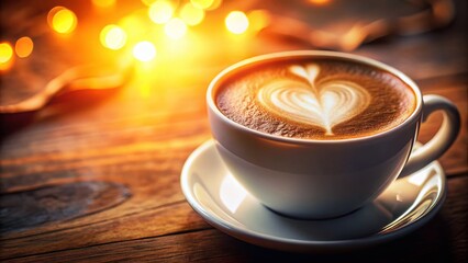 Creamy Coffee Latte Art: Heart-Shaped Foam in a White Mug, Perfect for Coffee Shop Menus