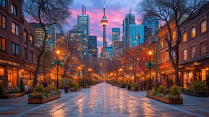 Toronto Distillery District dawn, cityscape, street