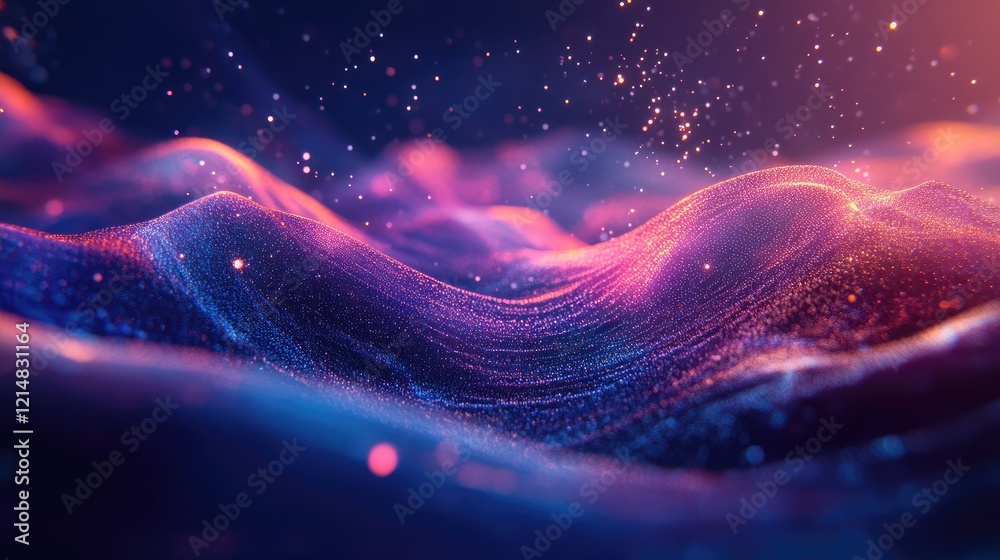 Poster a dynamic view of vibrant data streams in a futuristic design, illuminated by bright ambient lightin