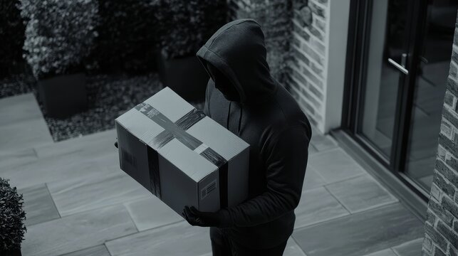 Security cameras document a burglary involving a stolen delivery.