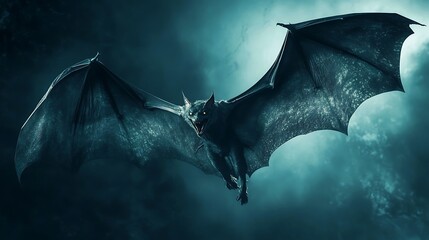 A demon resembling a bat flying swiftly through an endless night sky