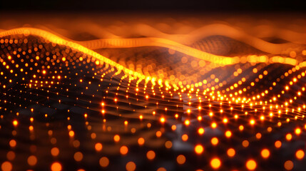 Abstract Orange Lights Form a Wavy Landscape in a 3D Illustration