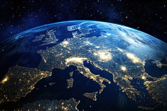 Europe Night Lights Space Earth Satellite Imagery