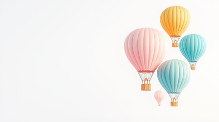 Colorful hot air balloons floating gracefully in a clear sky, evoking a sense of adventure and freedom, perfect for travel and leisure themes.