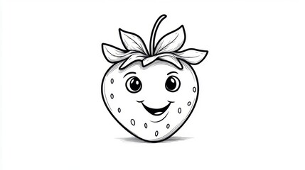 Obraz premium Cheerful Strawberry Coloring Page for Kids with Fun Expression and Seeds