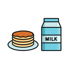 Milk and pancake set food icon featuring a clean and modern design, ideal for breakfast menus, food delivery services, and cafe branding