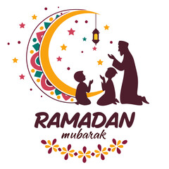 Fototapeta premium happy ramadan mubarak silhouette vector illustration background design