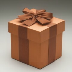Elegant Bronze Gift Box with Brown Ribbon Bow Square Present Packaging