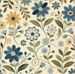 BLUE YELLOW FLORAL BACKGROUND PRINT IN VECTOR