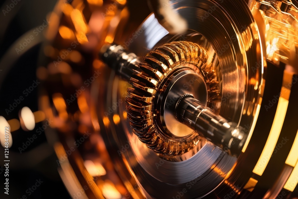 Poster intricate details of a high-tech mechanical component in a modern engineering setting